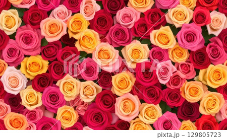 《AI画像》たくさんのカラフルな薔薇の花 129805723