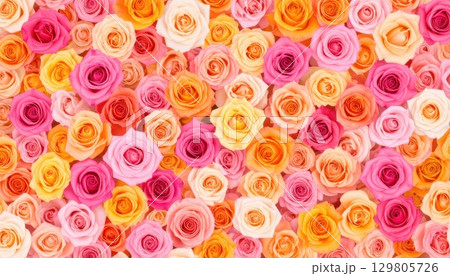 《AI画像》たくさんのカラフルな薔薇の花 129805726