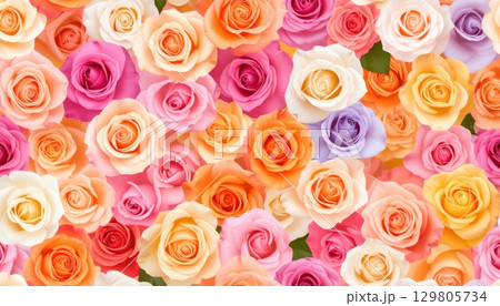 《AI画像》たくさんのカラフルな薔薇の花 129805734