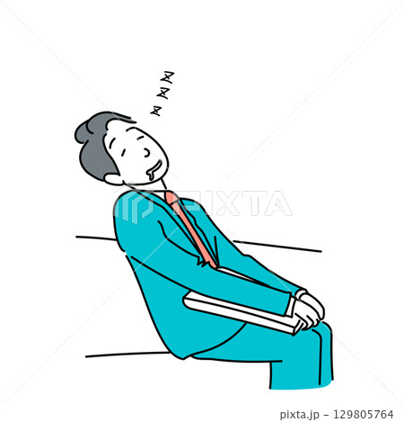 イラスト素材: 電車で眠るビジネスマンのベクターイラスト 129805764