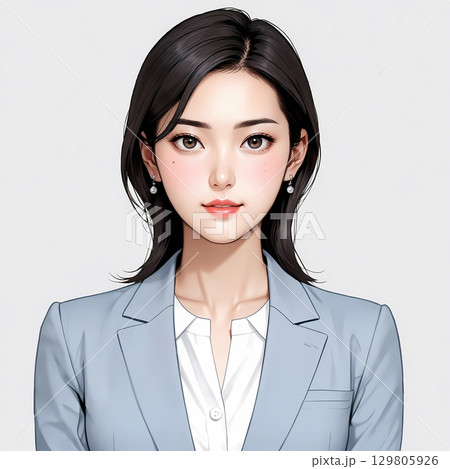 フォーマルなスーツを着た知的な女性(白背景) フォーマルなスーツを着た知的な女性(白背景) 129805926