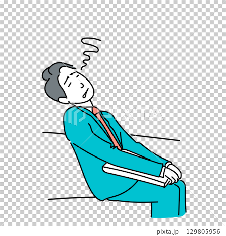 イラスト素材: 電車で居眠りする疲れたビジネスマンのベクターイラスト イラスト素材: 電車で居眠りする疲れたビジネスマンのベクターイラスト 129805956