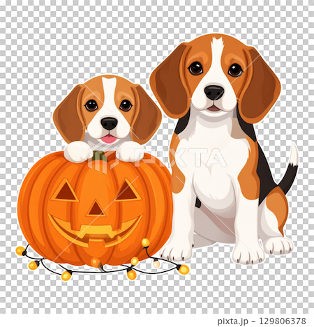 南瓜燈和小獵犬貼紙插圖2/傳單和海報材料 129806378