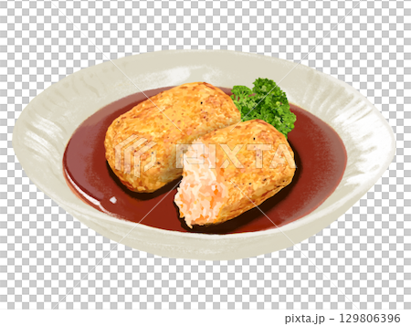 蟹肉奶油可樂餅（含醬汁）(1塊及橫切面) 129806396