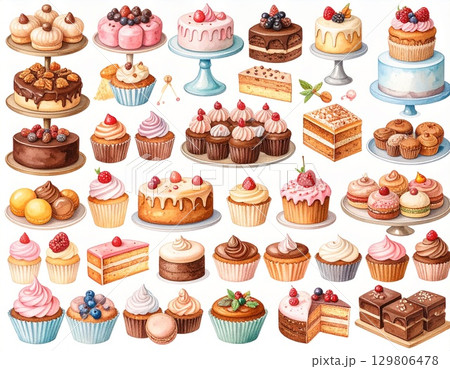 可愛いカップケーキのイラスト 129806478