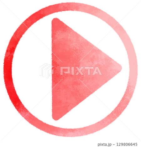 水彩風の赤色の再生ボタン矢印のイラスト 129806645