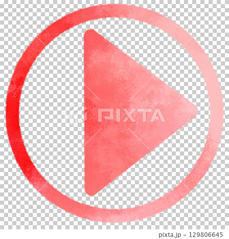 水彩風の赤色の再生ボタン矢印のイラスト 129806645