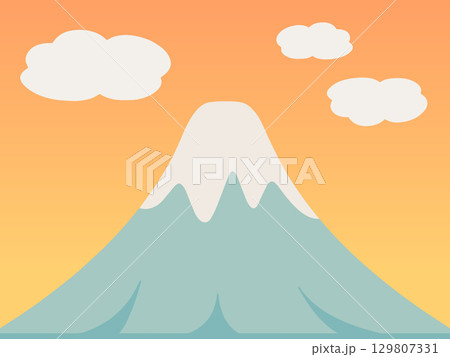 富士山と夕焼け空の風景イラスト シンプルな背景素材 129807331