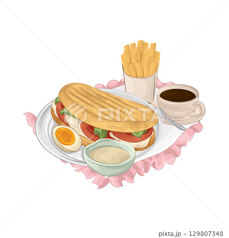 Illustration of Sandwich and French Fries Illustration of Sandwich and French Fries 129807348