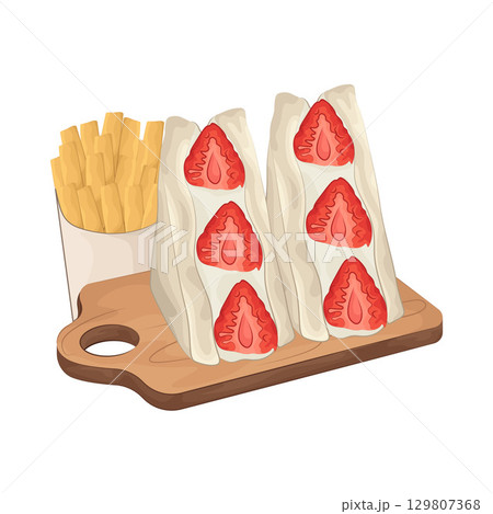 Illustration of Strawberry Sandwich and French Fries  129807368
