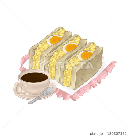Illustration of Egg Sandwich and Coffee Cup Illustration of Egg Sandwich and Coffee Cup 129807383