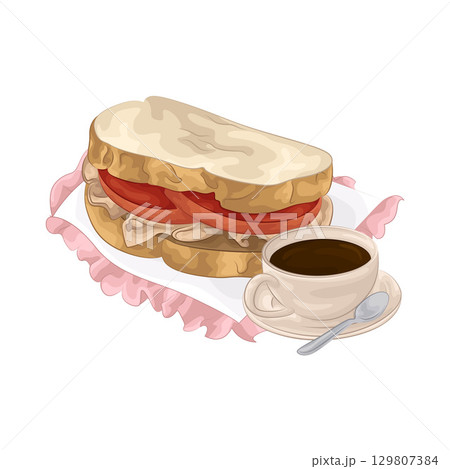 Illustration of Sandwich and Coffee Cup 129807384