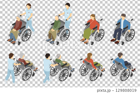 等距插圖：坐在輪椅上的人 129808019