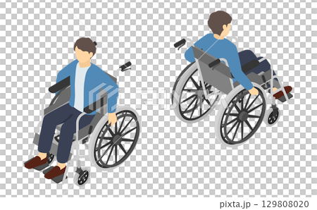 アイソメトリックイラスト：車椅子に乗る男性 129808020