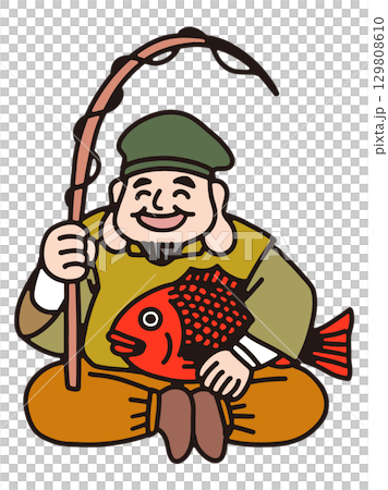 七福神の恵比寿の手描きイラスト 129808610