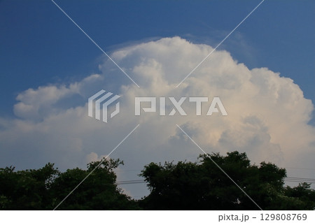 発達した積乱雲が対流圏界面に近づき、かなとこ雲になろうとしている様子 129808769