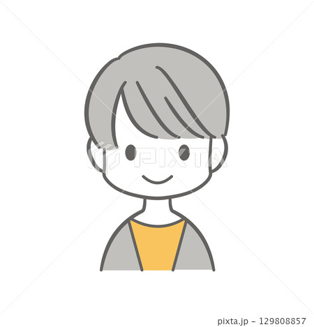 口を閉じて笑っているショートヘアの女性のイラスト 口を閉じて笑っているショートヘアの女性のイラスト 129808857