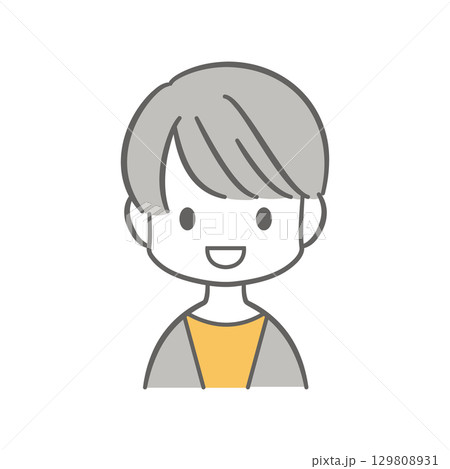 口を開けて笑っているショートヘアの女性のイラスト 129808931