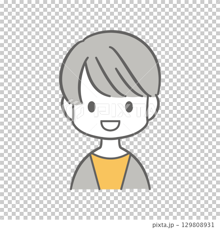 口を開けて笑っているショートヘアの女性のイラスト 129808931
