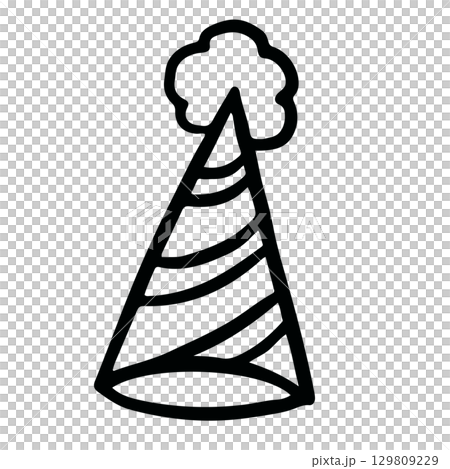 Hand drawn party hat outline for costume, party, celebration, amusement park, sticker, decorations, cute patches, shirt print, brooch, merchandise, logo, icon, kids and children, department store	 129809229