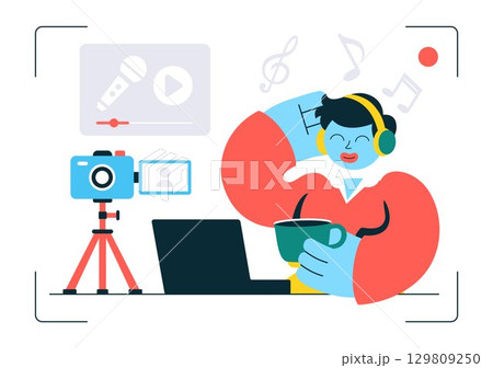 Reaction Video Vector Illustration featuring a Smartphone with a Viral Video and People Giving Likes and Reactions on Social Media in a Background Reaction Video Vector Illustration featuring a Smartphone with a Viral Video and People Giving Likes and Reactions on Social Media in a Background 129809250