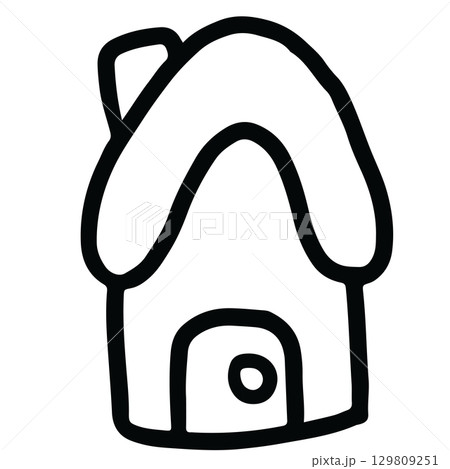 Hand drawn home outline for kid colouring book, art, sketch, decoration, house, nature, garden, plants, tree, sticker, spring, summer, cute patch, brooch, spring, summer, backyard, childhood, tattoo	 129809251