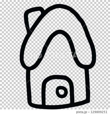 Hand drawn home outline for kid colouring book, art, sketch, decoration, house, nature, garden, plants, tree, sticker, spring, summer, cute patch, brooch, spring, summer, backyard, childhood, tattoo	 129809251