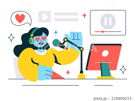 Reaction Video Vector Illustration featuring a Smartphone with a Viral Video and People Giving Likes and Reactions on Social Media in a Background Reaction Video Vector Illustration featuring a Smartphone with a Viral Video and People Giving Likes and Reactions on Social Media in a Background 129809253