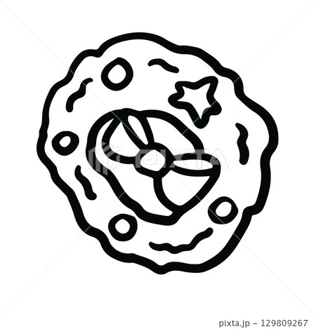 Hand drawn Christmas wreath outline for Christmas and New Year decoration, ornament, card print, sticker, festive winter, cute patches, shirt print, happy holiday, department store, brooch, pin Hand drawn Christmas wreath outline for Christmas and New Year decoration, ornament, card print, sticker, festive winter, cute patches, shirt print, happy holiday, department store, brooch, pin 129809267