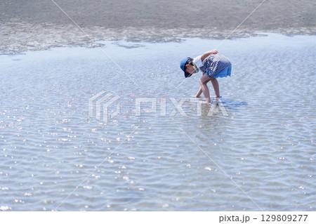 夏休みに海で貝殻拾いをする子供 夏休みに海で貝殻拾いをする子供 129809277