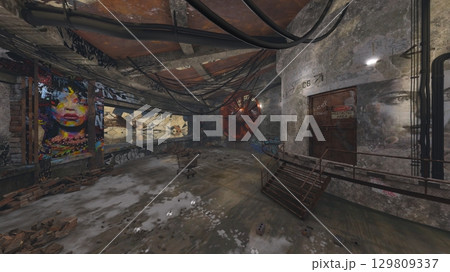 廃墟の荒れた室内 129809337
