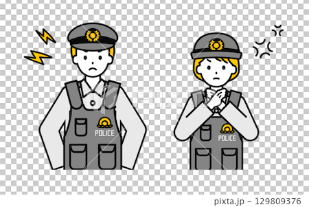 シンプルな警察官の男女_怒る 129809376