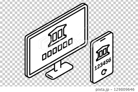 Fintech icon for security with two-factor authentication for online banking, black and white 129809646