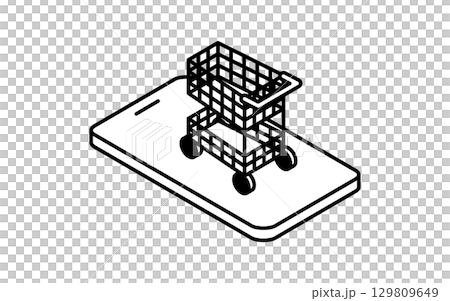 用於線上支付的智慧型手機和購物車的金融科技圖標，黑白 129809649