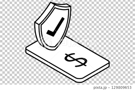 用於智慧型手機支付和安全的金融科技圖標，黑色和白色 129809653