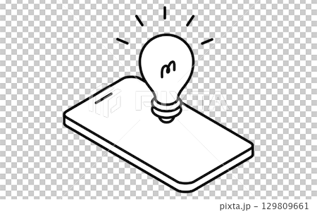 Smartphone and light bulb fintech icon, black and white 129809661