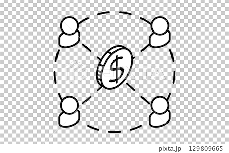 Fintech icon, black and white, for fundraising through crowdfunding 129809665
