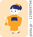 浴衣を着たかわいい女の子のイラスト 129809794