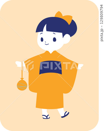 浴衣を着たかわいい女の子のイラスト 129809794