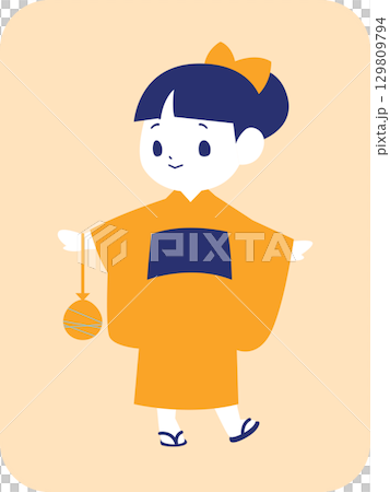 浴衣を着たかわいい女の子のイラスト 129809794