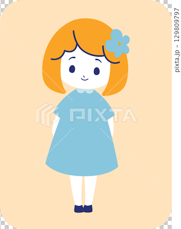 Illustration of a cute girl wearing a flower hair ornament Illustration of a cute girl wearing a flower hair ornament 129809797