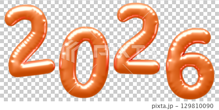 3D画像_風船_2026_オレンジ 3D画像_風船_2026_オレンジ 129810090