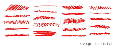 Red grunge brush stoke line set. Hand drawn...のイラスト素材 [129810151] - PIXTA