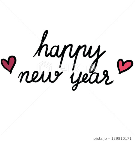 Hand written happy new year letters for Christmas and New Year decoration, font, typography, text, message, campaign badge, card print, sticker, festive winter, patches, shirt print, happy holidays Hand written happy new year letters for Christmas and New Year decoration, font, typography, text, message, campaign badge, card print, sticker, festive winter, patches, shirt print, happy holidays 129810171