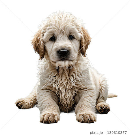 コモンドールの子犬が地面に伏せる切り抜きイラスト 129810277