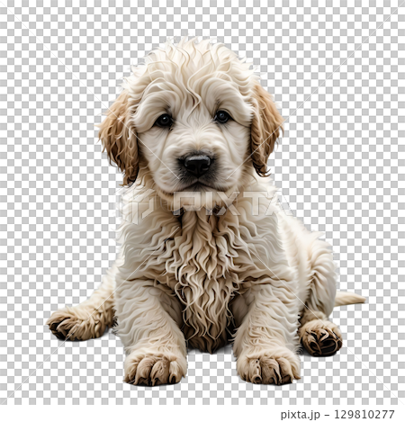 コモンドールの子犬が地面に伏せる切り抜きイラスト 129810277