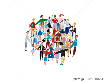手描きイラスト　輪の中に囲われている人々 129810681