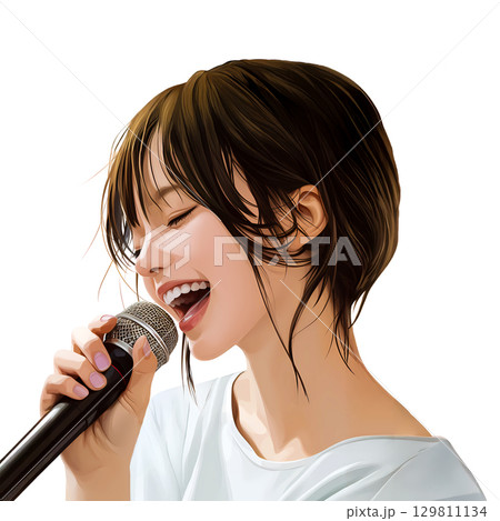 カラオケを楽しむ若い女性 129811134