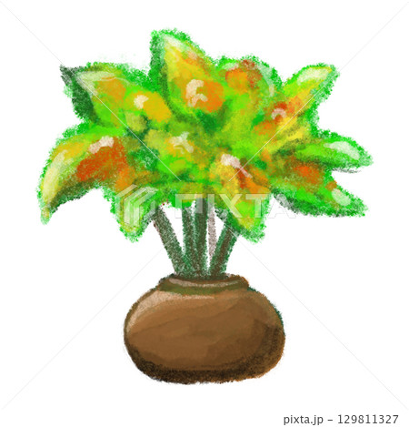 Potted plant with large, vibrant green leaf isolated artistic illustration Potted plant with large, vibrant green leaf isolated artistic illustration 129811327