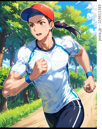 軽やかに走るお兄さん 129811383